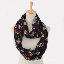 Frauen Frühling Sommer lange Eule Druck Schal Loop Snood (SW148)